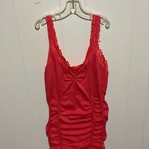 Neon Pink Lace Trim Tank Top